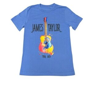 James Taylor 2023 Tour Blue Music Band T Shirt Guitar Size Medium Unisex